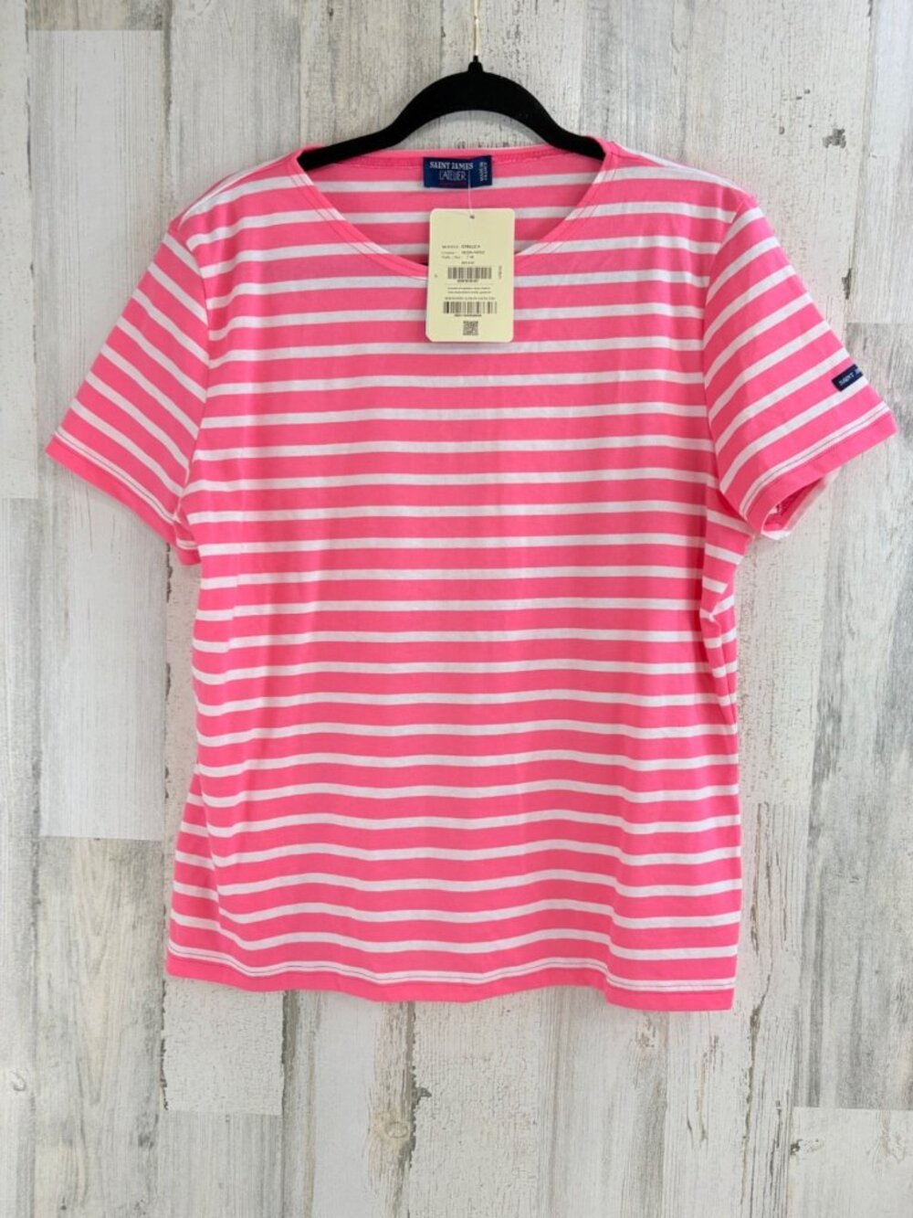 Saint James L'Atelier Sz 14 M L White Pink Striped Etrille II T Shirt NWT